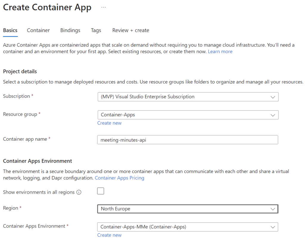 Create Container App for Meeting Minutes API