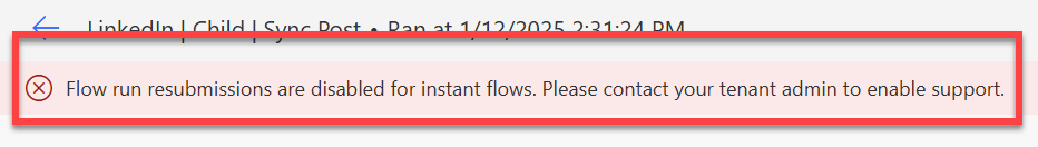 Error message of re-submit a Power Automate flow