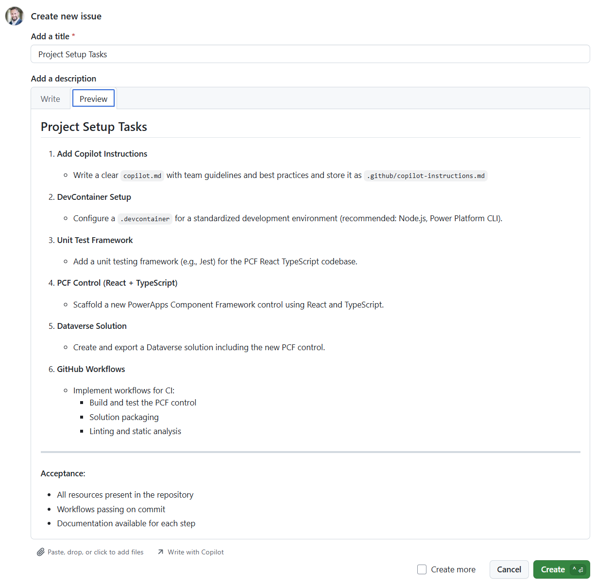 Completed GitHub issue with detailed requirements ready for Copilot Coding Agent