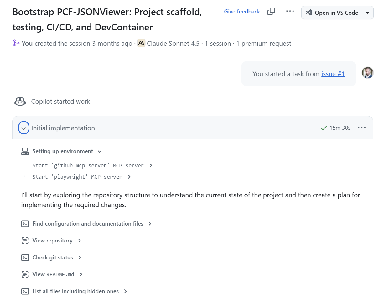 GitHub Copilot analyzing the issue and proposing implementation plan