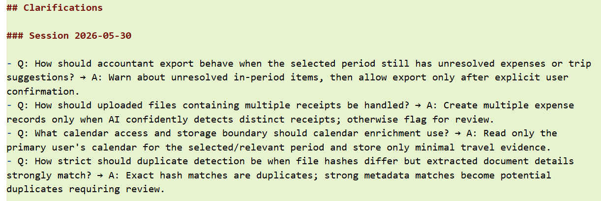 The sharpened spec after Clarify
