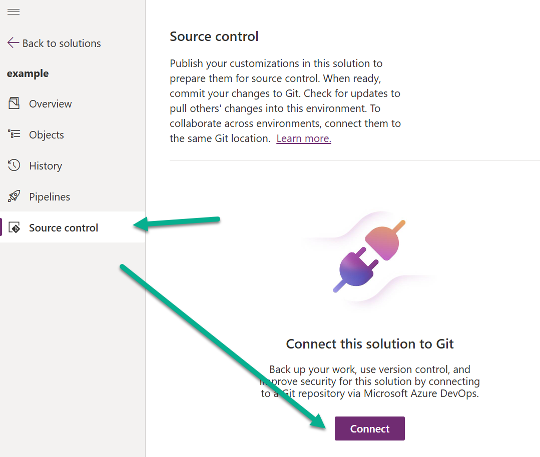Connecting Dataverse solution to Azure DevOps repository — step 1