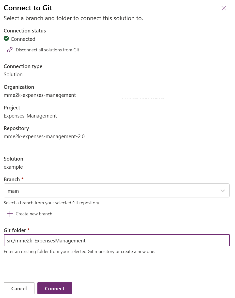 Connecting Dataverse solution to Azure DevOps repository — step 2