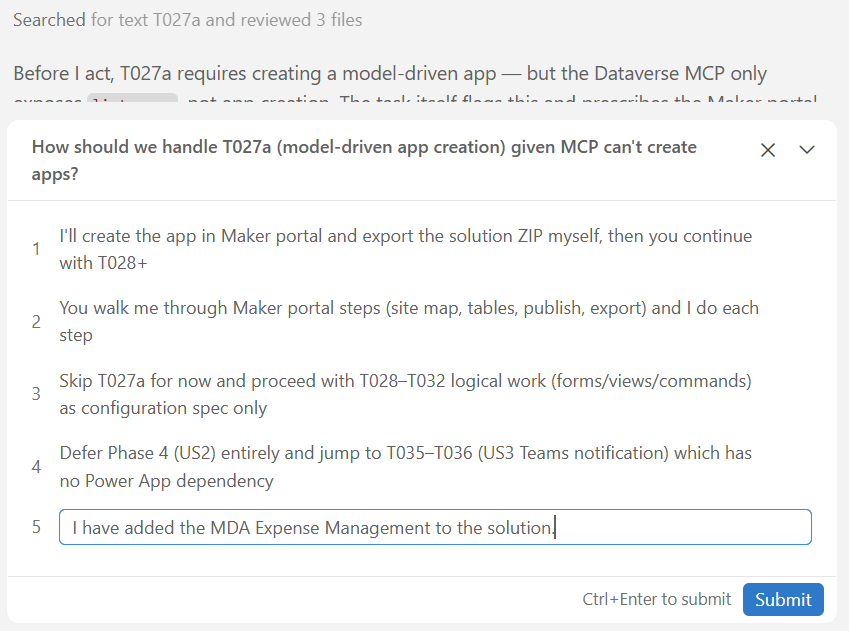 Dataverse MCP model-driven app creation failed