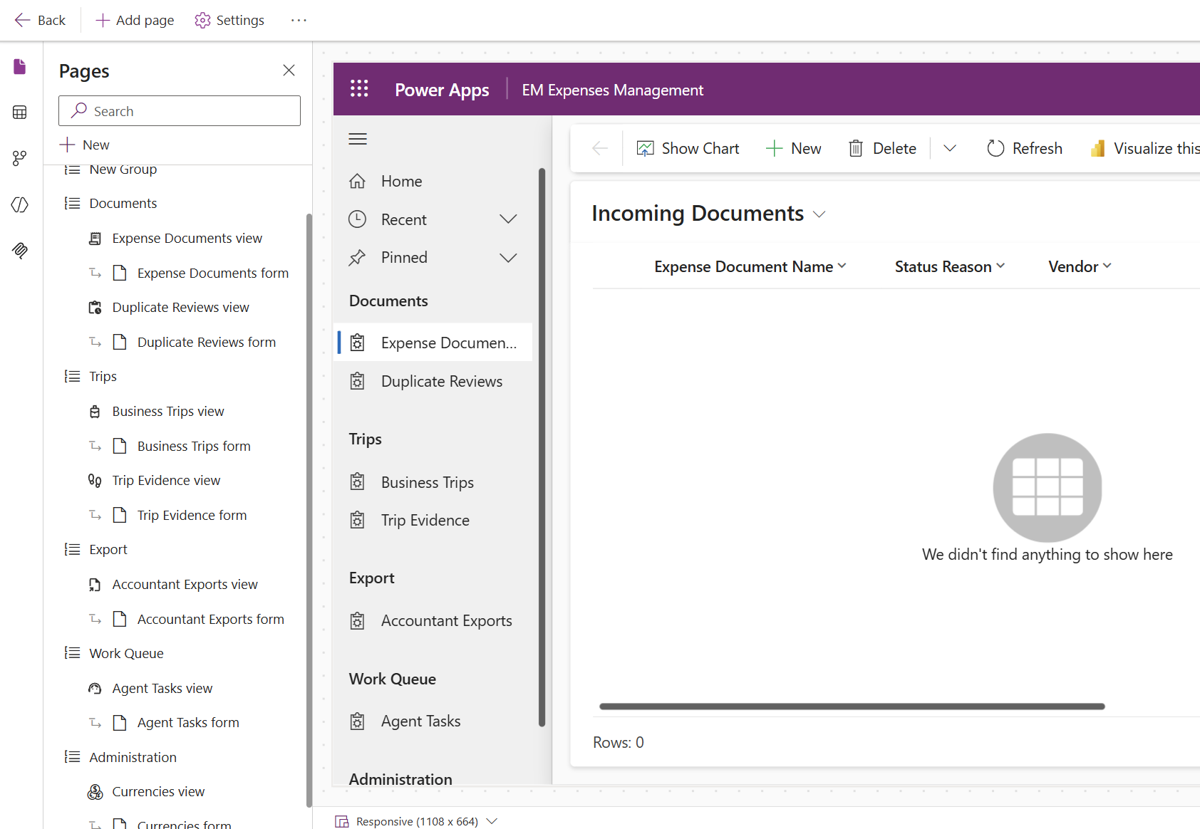 Implemented expense document model-driven app navigation areas