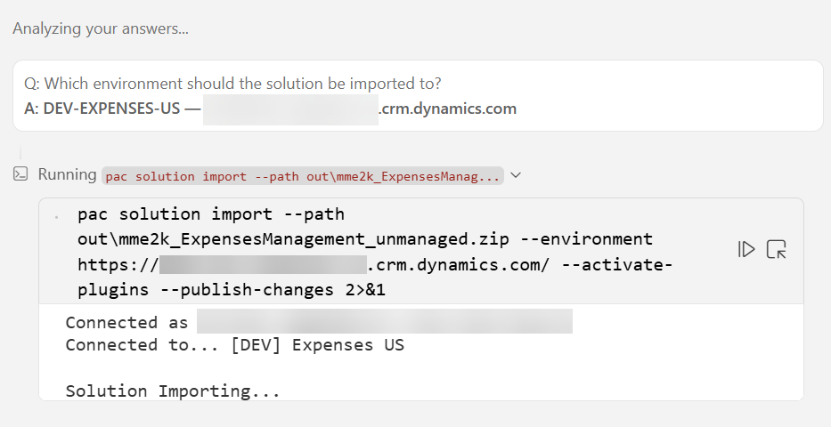 PAC CLI importing the solution into Dataverse