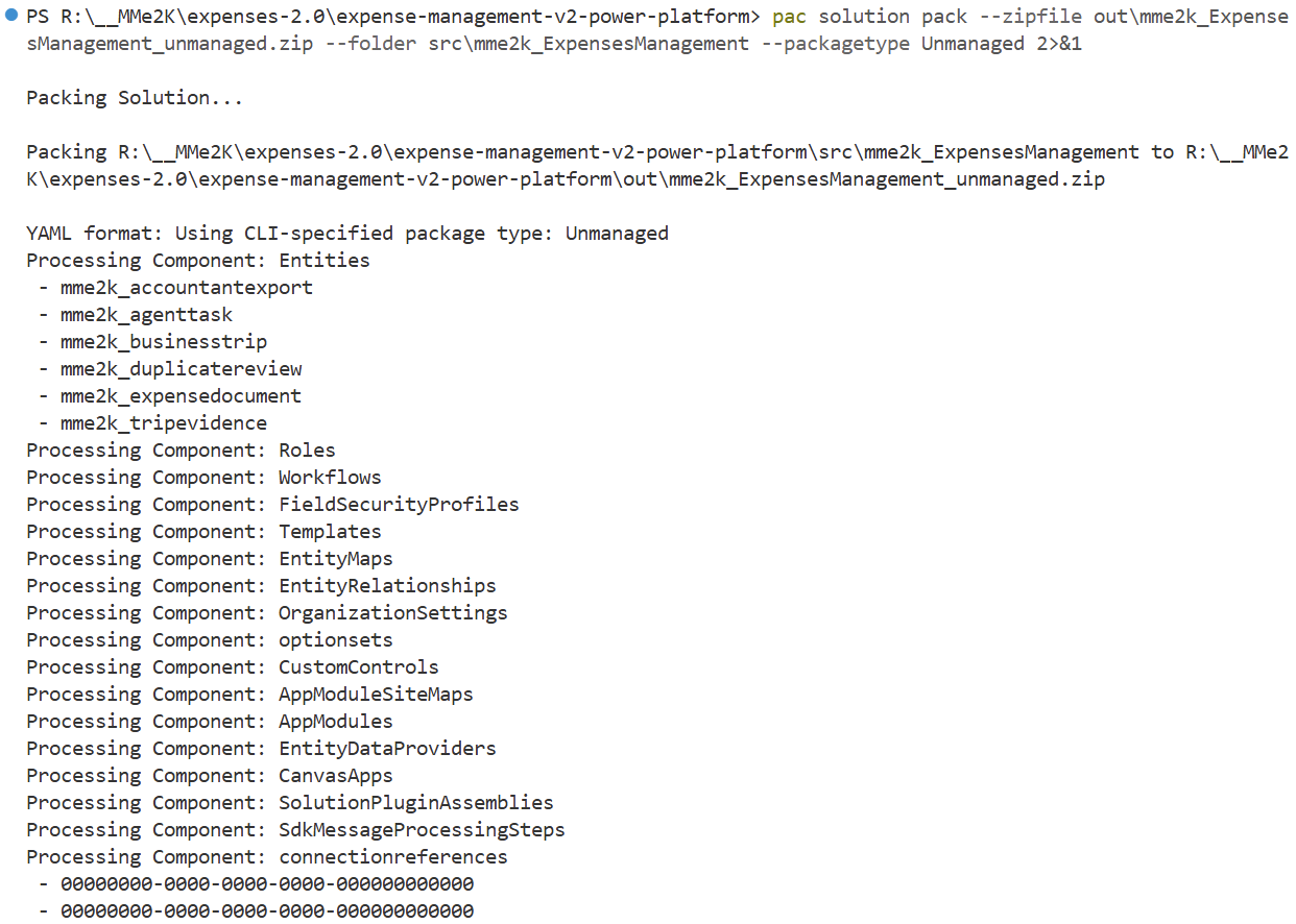 PAC CLI packing the Dataverse solution