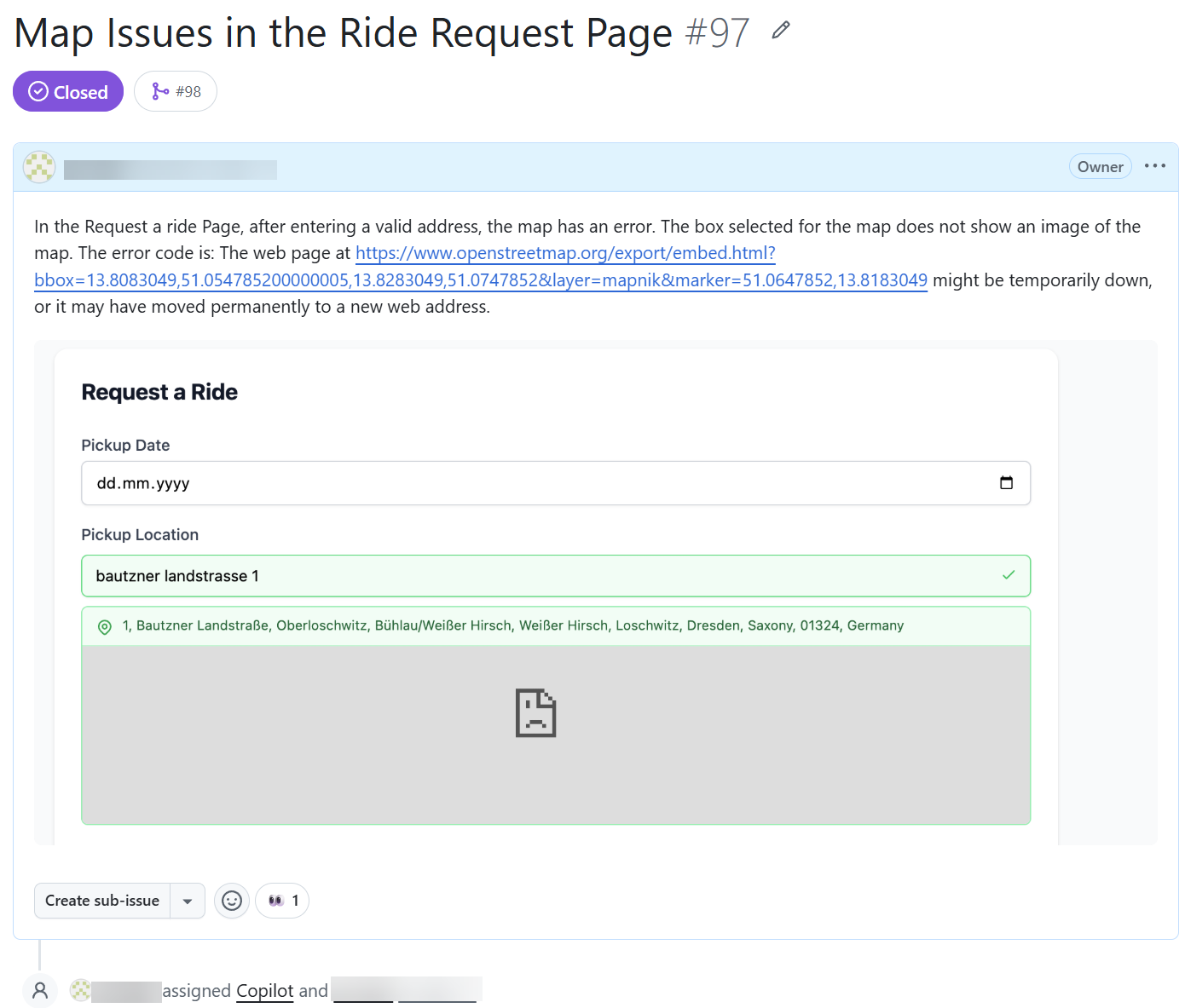 A real issue filed from testing — every gap like this became a new spec