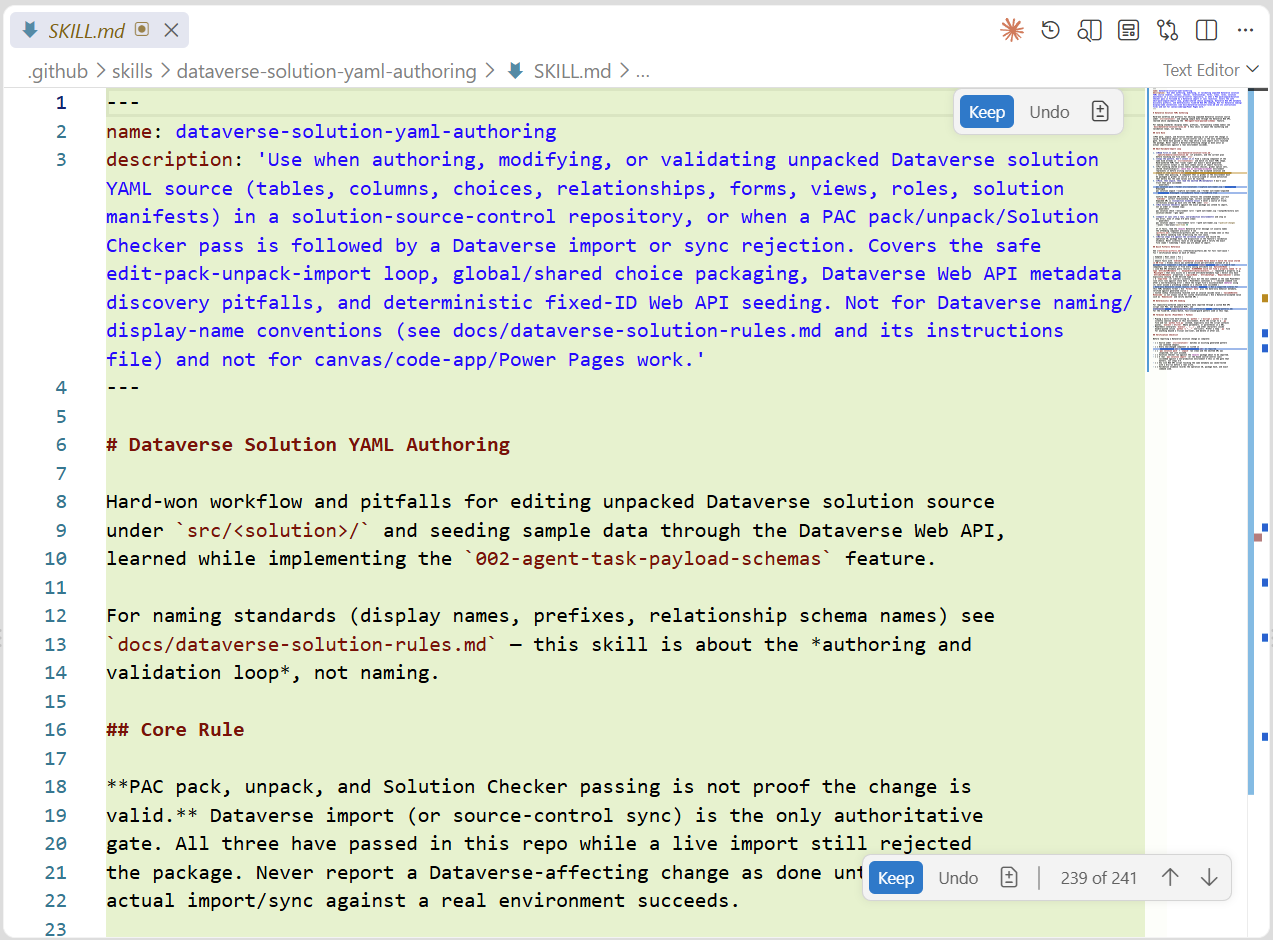 The generated skill file, ready for review