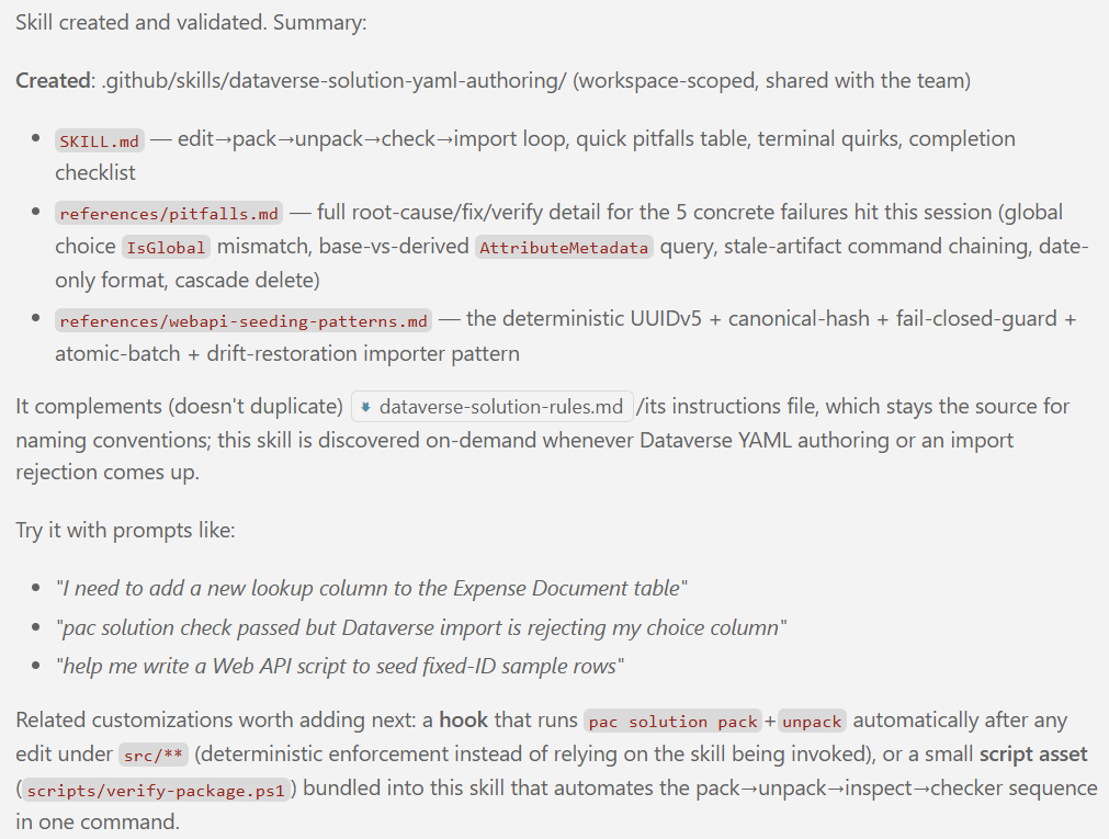 Summary of the generated skill after /create-skill finished